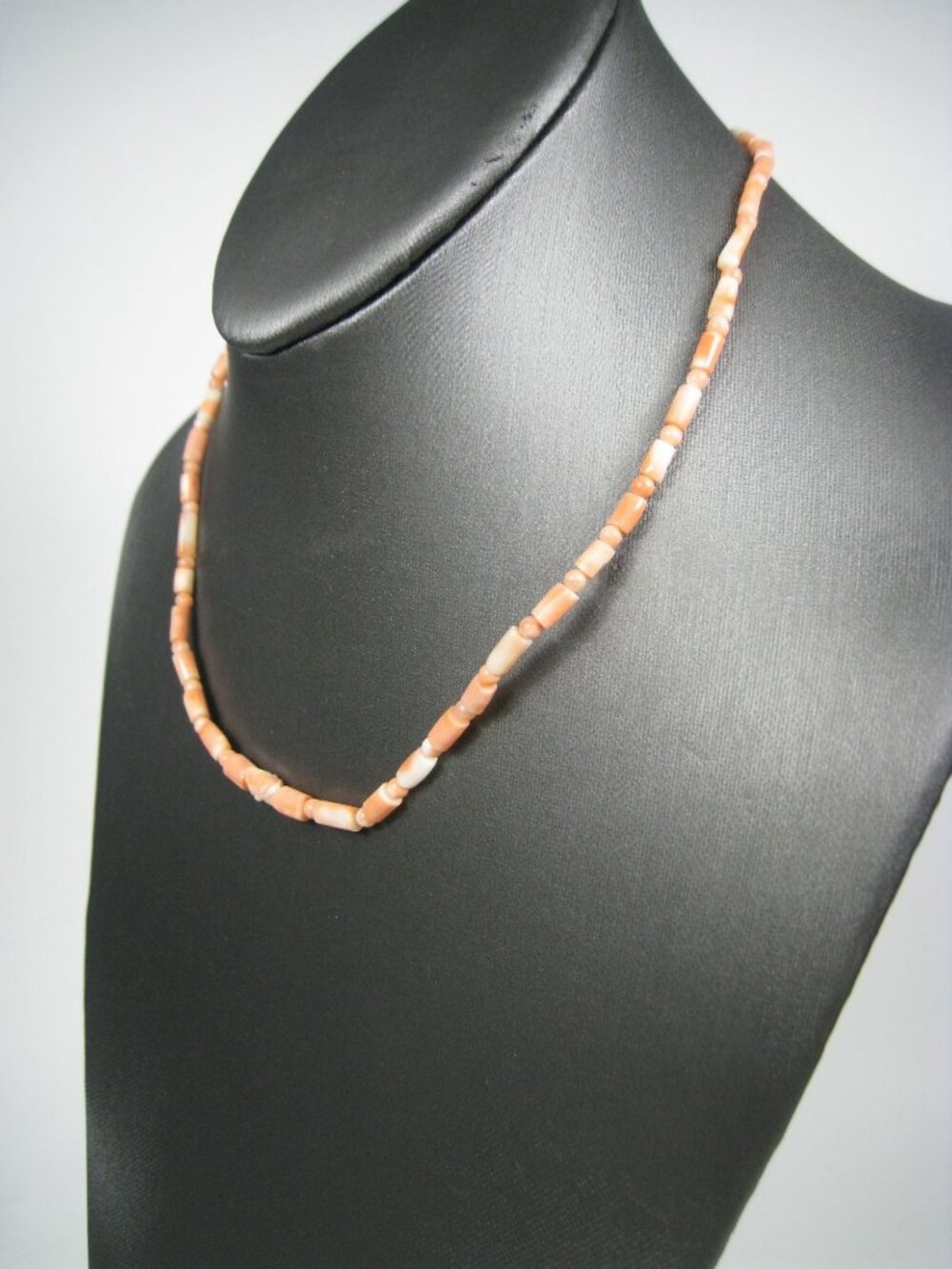 Vintage Coral Beaded Necklace Hand Carved Angle Skin Tube Floral Beads 17 inch